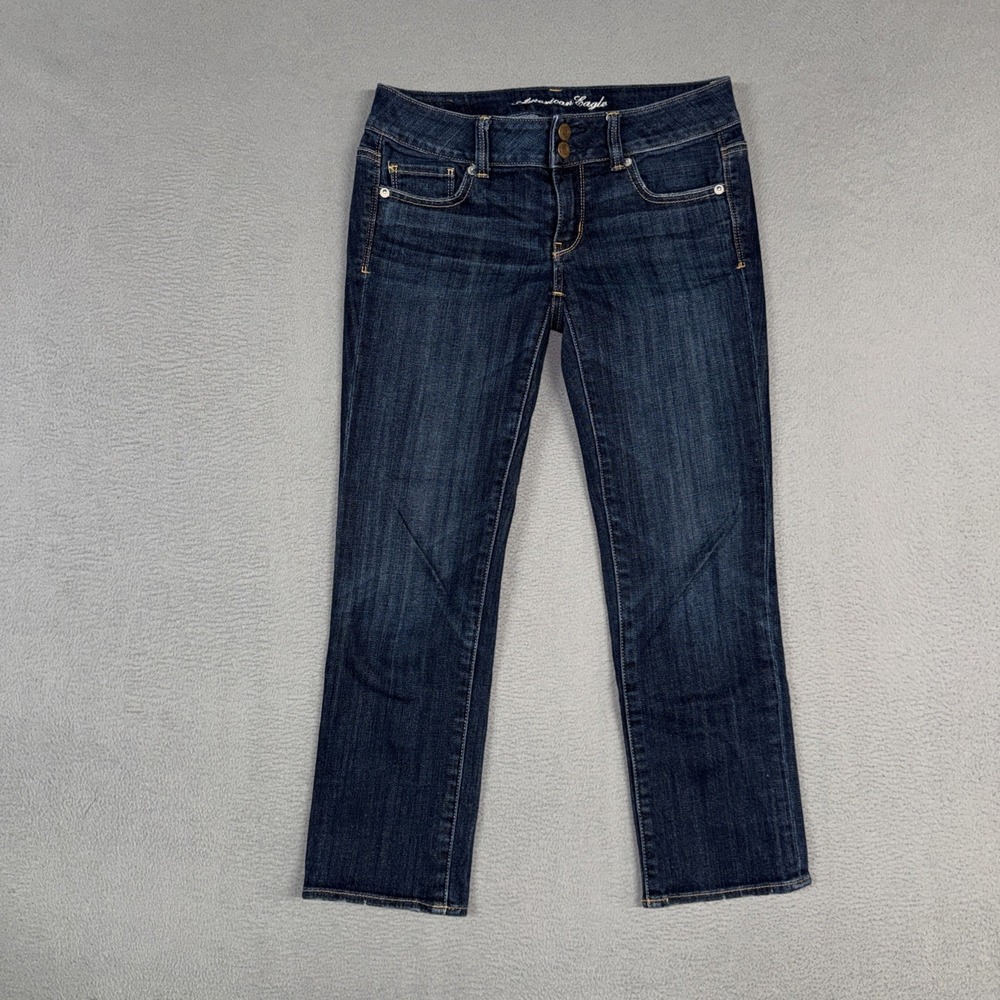 American Eagle Jeans Womens 2 Blue Artist Crop Stretch Distressed Denim Preppy